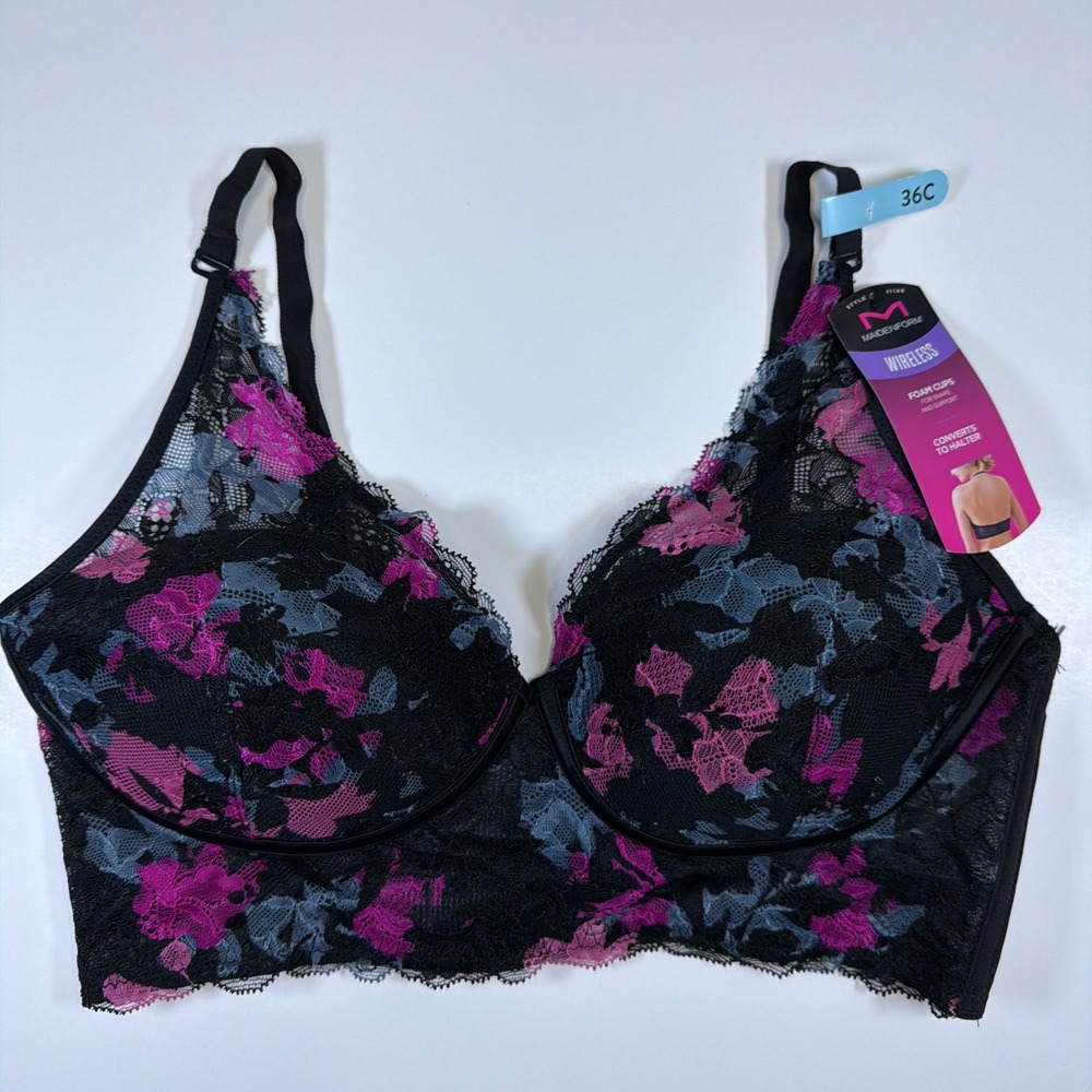 Maidenform Casual Comfort Convertible Lace Bralette DM1188 Black Floral 36C NEW
